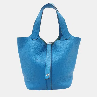 Pre-owned Hermes Blue Clemence Picotin Lock 18