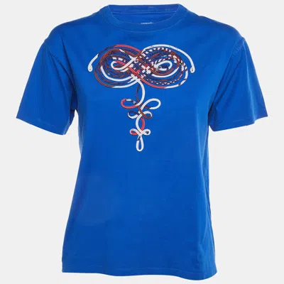 Pre-owned Hermes Blue Cotton Appliqued Crew Neck T-shirt S