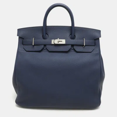 Pre-owned Hermes Blue De Prusse Togo Leather Palladium Finish Hac Birkin 40 Bag