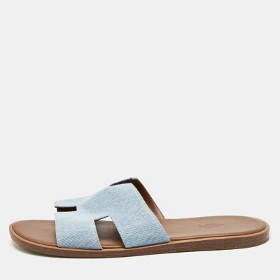 Pre-owned Hermes Blue Denim Izmir Flat Slide Sandals Size 45.5