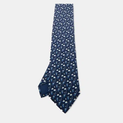Pre-owned Hermes Hermès Blue Dragon Print Silk Tie