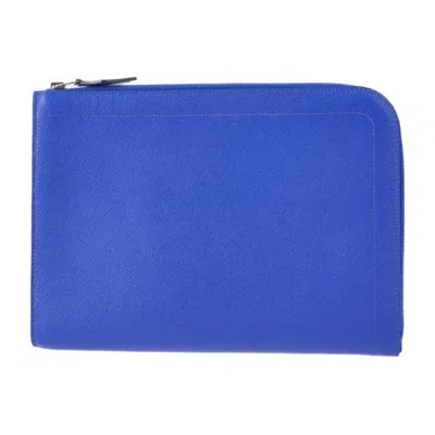 Pre-owned Hermes Blue Electric Leather Clutch Bag Handbag Pouch ()