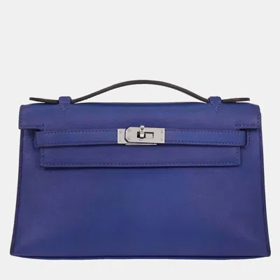 Pre-owned Hermes Blue Electric Swift Kelly Pochette Handbag
