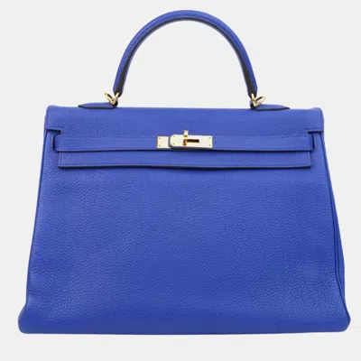 Pre-owned Hermes Blue Electric Togo Kelly 35 Handbag