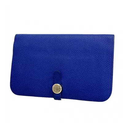 Pre-owned Hermes Blue Electric Togo Leather Long Wallet (bi-fold) ()