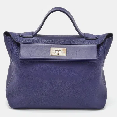Pre-owned Hermes Blue Encre Togo And Swift Leather Palladium Finish 24/24 35 Bag