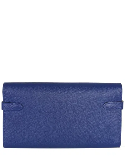 Pre-owned Hermes Hermès Blue Epsom Kelly Longue Wallet Ghw (authentic Pre-loved)