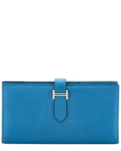 Pre-owned Hermes Hermès Blue Epsom Leather Bearn Wallet Long (authentic Pre-loved)