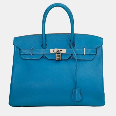 Pre-owned Hermes Blue Epsom Leather Birkin 35 Bag