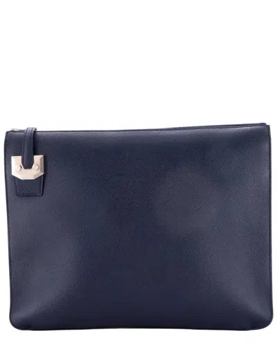 Pre-owned Hermes Hermès Blue Epsom Leather Cityhall Pouch (authentic Pre-loved)