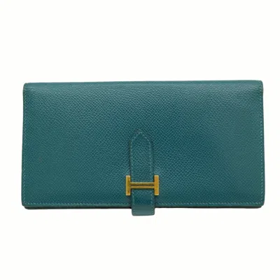 Pre-owned Hermes Blue Epsom Leather Long Wallet (bi-fold) ()