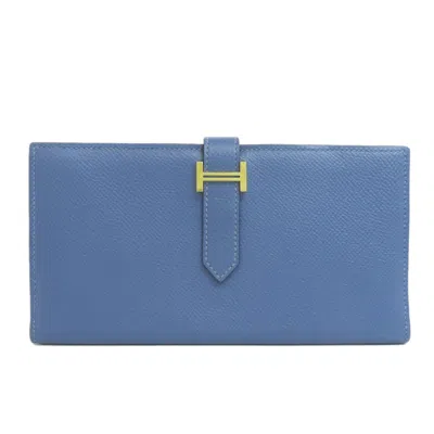 Pre-owned Hermes Blue Epsom Leather Long Wallet (bi-fold) ()