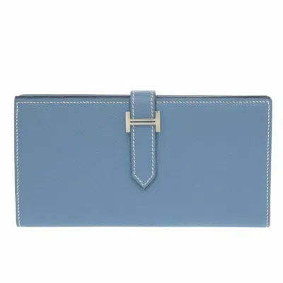 Pre-owned Hermes Blue Epsom Leather Long Wallet (bi-fold) ()