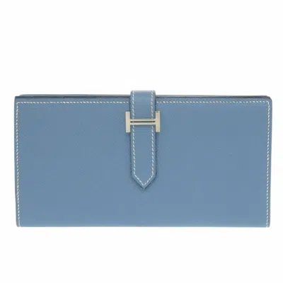 Pre-owned Hermes Blue Epsom Leather Long Wallet (bi-fold) ()