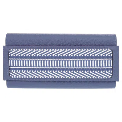 Pre-owned Hermes Blue Epsom Leather Long Wallet (bi-fold) ()