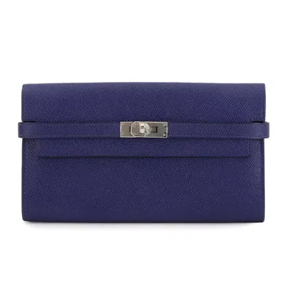 Pre-owned Hermes Blue Epsom Leather Long Wallet (bi-fold) ()