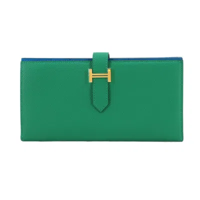 Pre-owned Hermes Blue Epsom Leather Long Wallet (bi-fold) ()