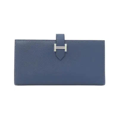 Pre-owned Hermes Blue Epsom Leather Long Wallet (bi-fold) ()