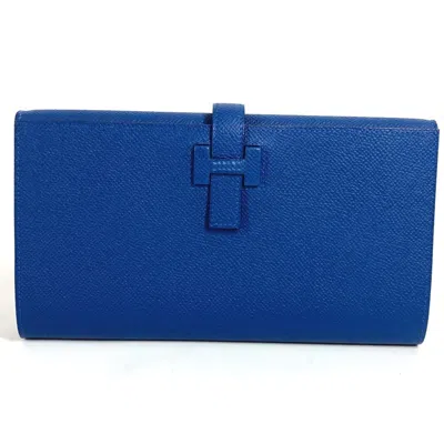 Pre-owned Hermes Blue Epsom Leather Long Wallet (bi-fold) ()