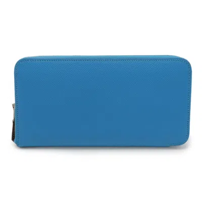 Pre-owned Hermes Blue Epsom Leather Silk Long Wallet (bi-fold) ()