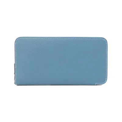 Pre-owned Hermes Blue Epsom Leather Silk Long Wallet (bi-fold) ()