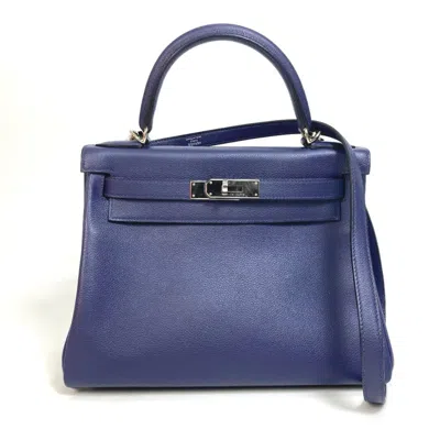 Pre-owned Hermes Blue Evercalf Leather Handbag Shoulder Bag ()