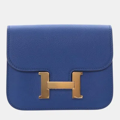 Pre-owned Hermes Blue Evercolor Constance Slim Wallet