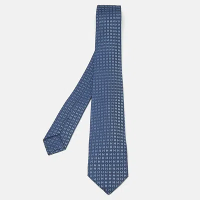 Pre-owned Hermes Blue Faconnee H Silk Tie