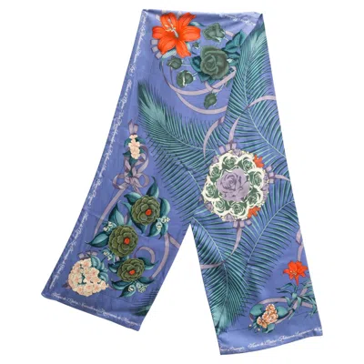 Pre-owned Hermes Blue Fleurs De L Opera By Julia Abadie Long Silk Scarf