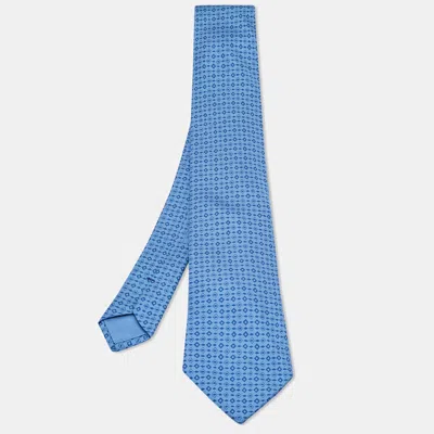Pre-owned Hermes Blue Geometric Print Silk Tie
