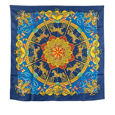 Pre-owned Hermes Blue Gold Silk Scarf () In Multi