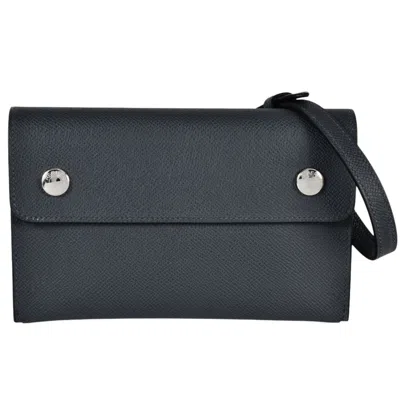 Pre-owned Hermes Blue Gray Dark Blue Epsom Leather Pochette Shoulder Bag ()