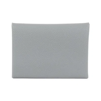Pre-owned Hermes Blue Gray Epsom Leather Coin Purse/coin Case () In Blue, Gray