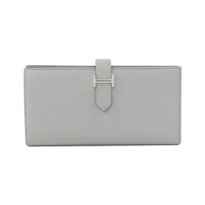 Pre-owned Hermes Blue Gray Epsom Leather Long Wallet (bi-fold) () In Blue, Gray