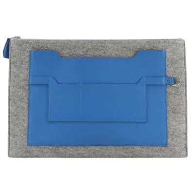 Pre-owned Hermes Blue Gray Felt Epsom Leather Clutch Bag ()