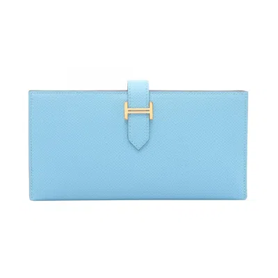 Pre-owned Hermes Blue Green Epsom Leather Leather Long Wallet (bi-fold) () In Blue, Green