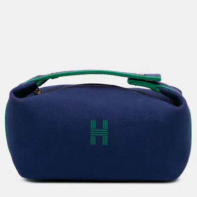 Pre-owned Hermes Blue Green Small Toile Bride A Brac Case