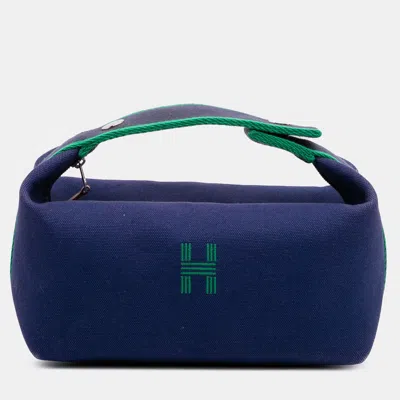 Pre-owned Hermes Blue Green Small Toile Bride A Brac Case