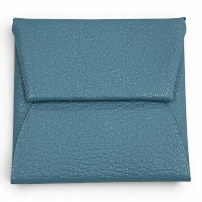 Pre-owned Hermes Blue Havane Chevre Leather Coin Purse/coin Case () In Blue, Havane