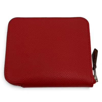 Pre-owned Hermes Blue Hydra Epsom Leather Silk Coin Purse/coin Case ()