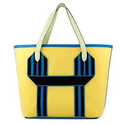 Pre-owned Hermes Blue Hydra Lime Vert Taurillon Clemence Leather Tote Bag ()