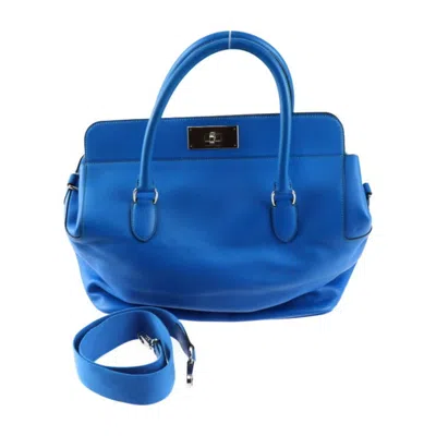 Pre-owned Hermes Blue Hydra Swift Leather Handbag Shoulder Bag ()
