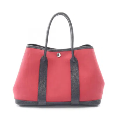 Pre-owned Hermes Blue Indigo Bordeaux Navy Ruby Toile Officier Handbag Tote Bag () In Blue Indigo, Bordeaux, Navy, Ruby