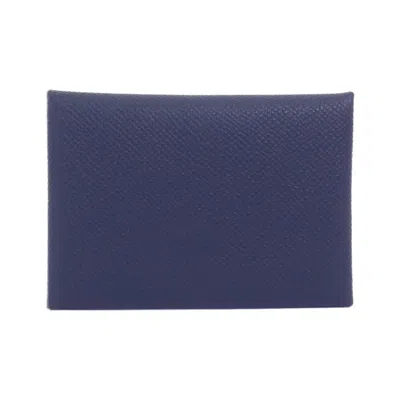 Pre-owned Hermes Blue Indigo Epsom Leather Coin Purse/coin Case ()