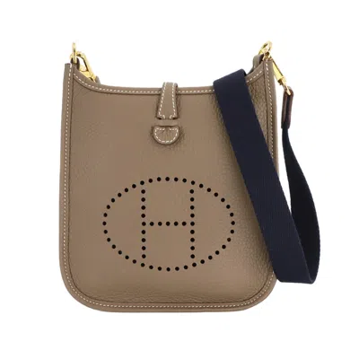 Pre-owned Hermes Blue Indigo Etoupe Gray Taurillon Clemence Leather Shoulder Bag ()