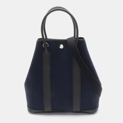 Pre-owned Hermes Garden File Pm Tote Bag Y Toile Military Leather Blue Indigo