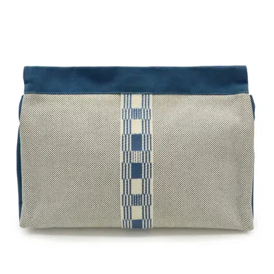 Pre-owned Hermes Blue Ivory Canvas Clutch Bag ()