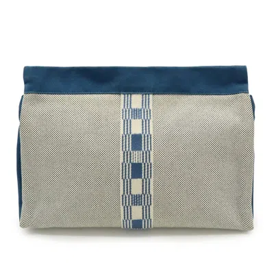 Pre-owned Hermes Blue Ivory Canvas Clutch Bag () In Blue, Ivory