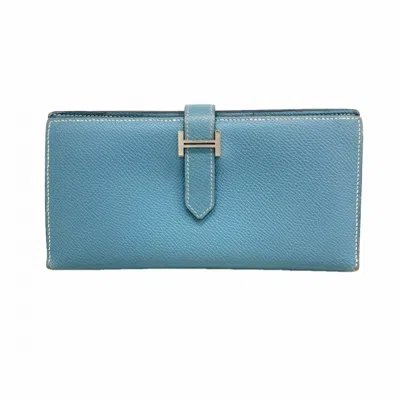 Pre-owned Hermes Blue Jean Epsom Leather Long Wallet (bi-fold) ()