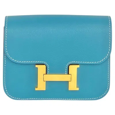 Pre-owned Hermes Blue Jean Evercolor Leather Constance Slim Wallet